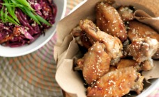 Sticky Sesame Chicken Wings with Red Cabbage Salad