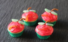 Apple and worm cupcakes