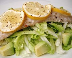Baked flathead with iceberg lettuce salad