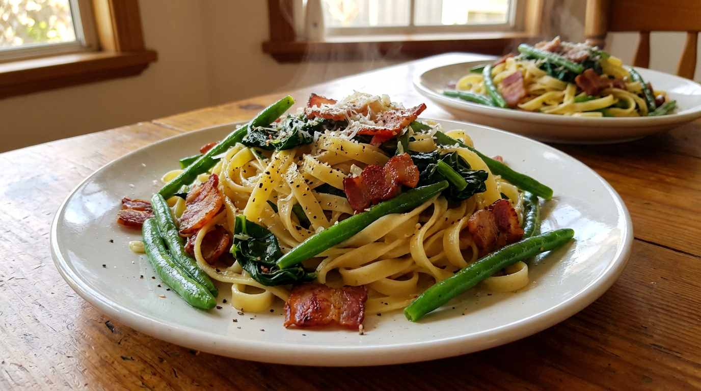 Bacon and bean fettuccine