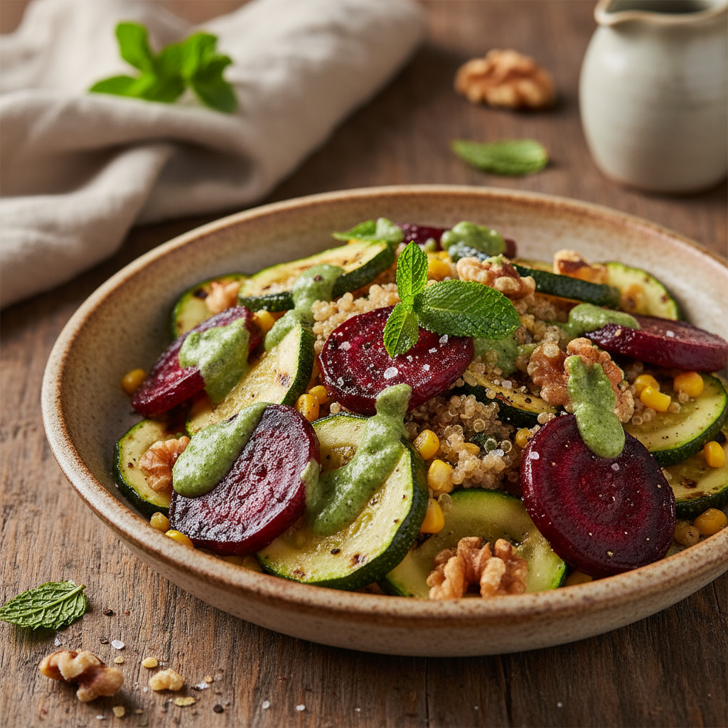 Warm beetroot, zucchini and quinoa salad