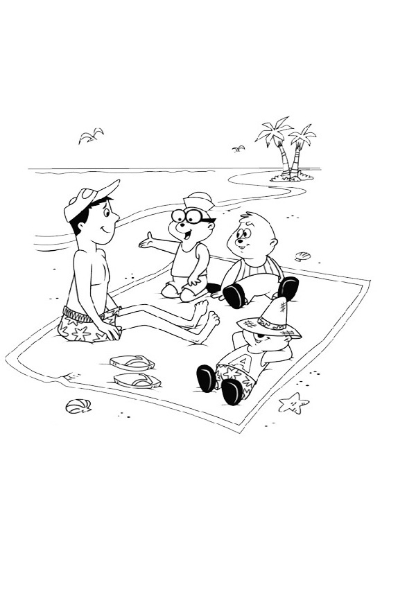 at the beach colouring page