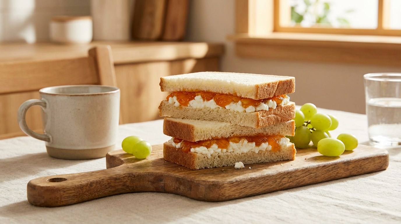 Apricot jam & cottage cheese sandwiches