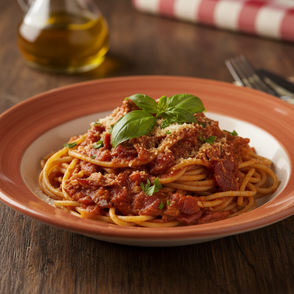 Veal, speck ragu’ and napoletana spaghetti
