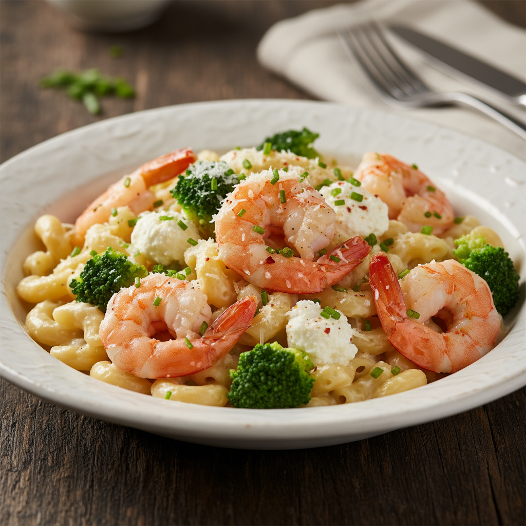 Prawns, broccoli and ricotta elbows