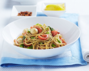 Spaghetti with scallops asparagus