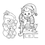elf and teddy colouring page