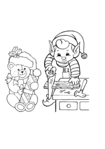 elf and teddy colouring page