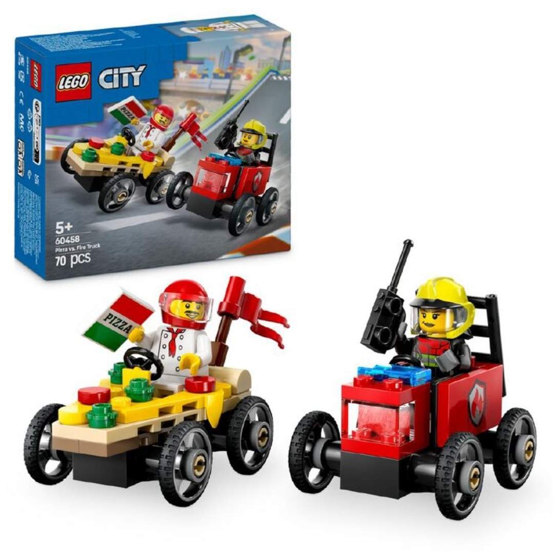 LEGO CITY Pizza vs Fire Truck Race Car Pack 60458