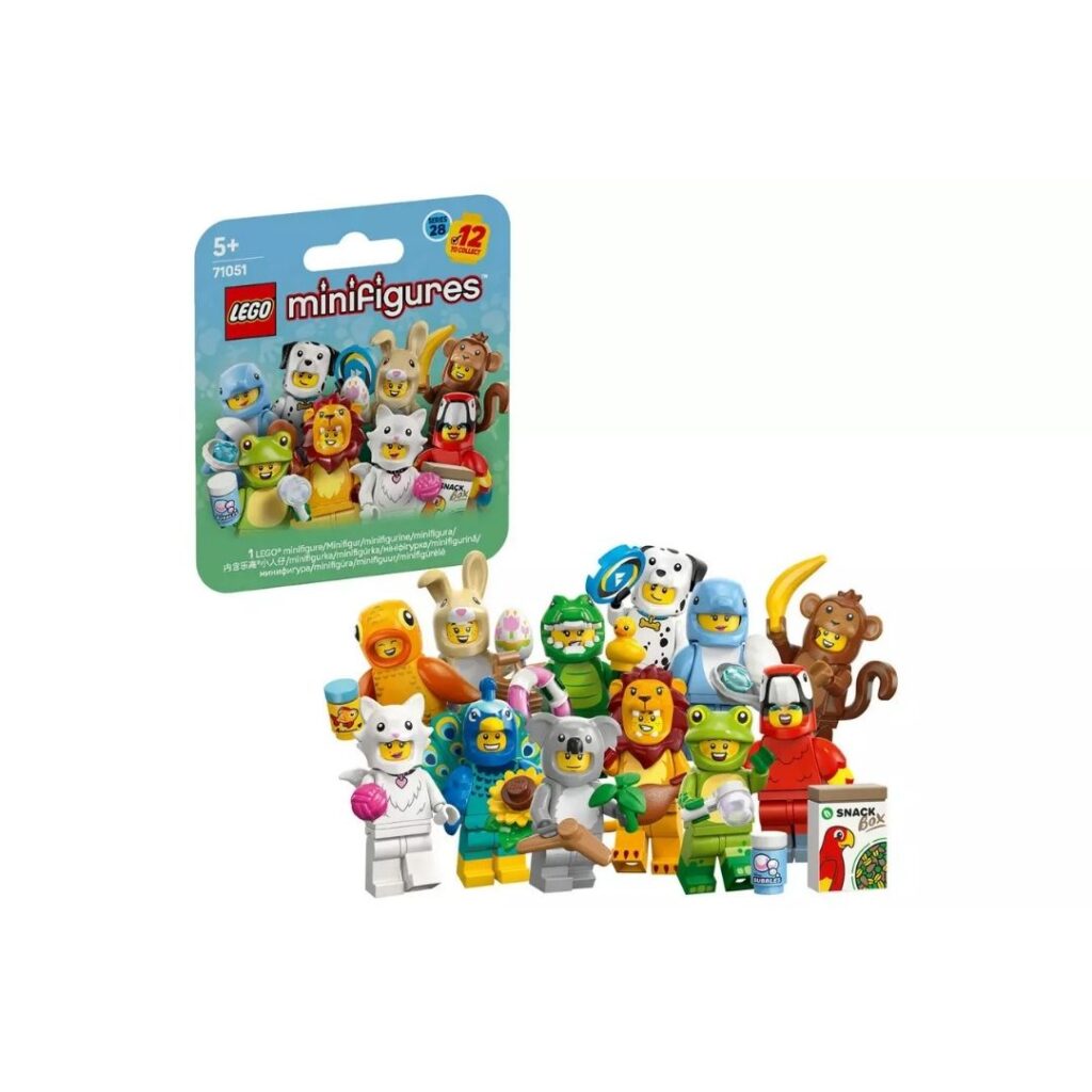 Mini lego figures dressed in animal costumes.