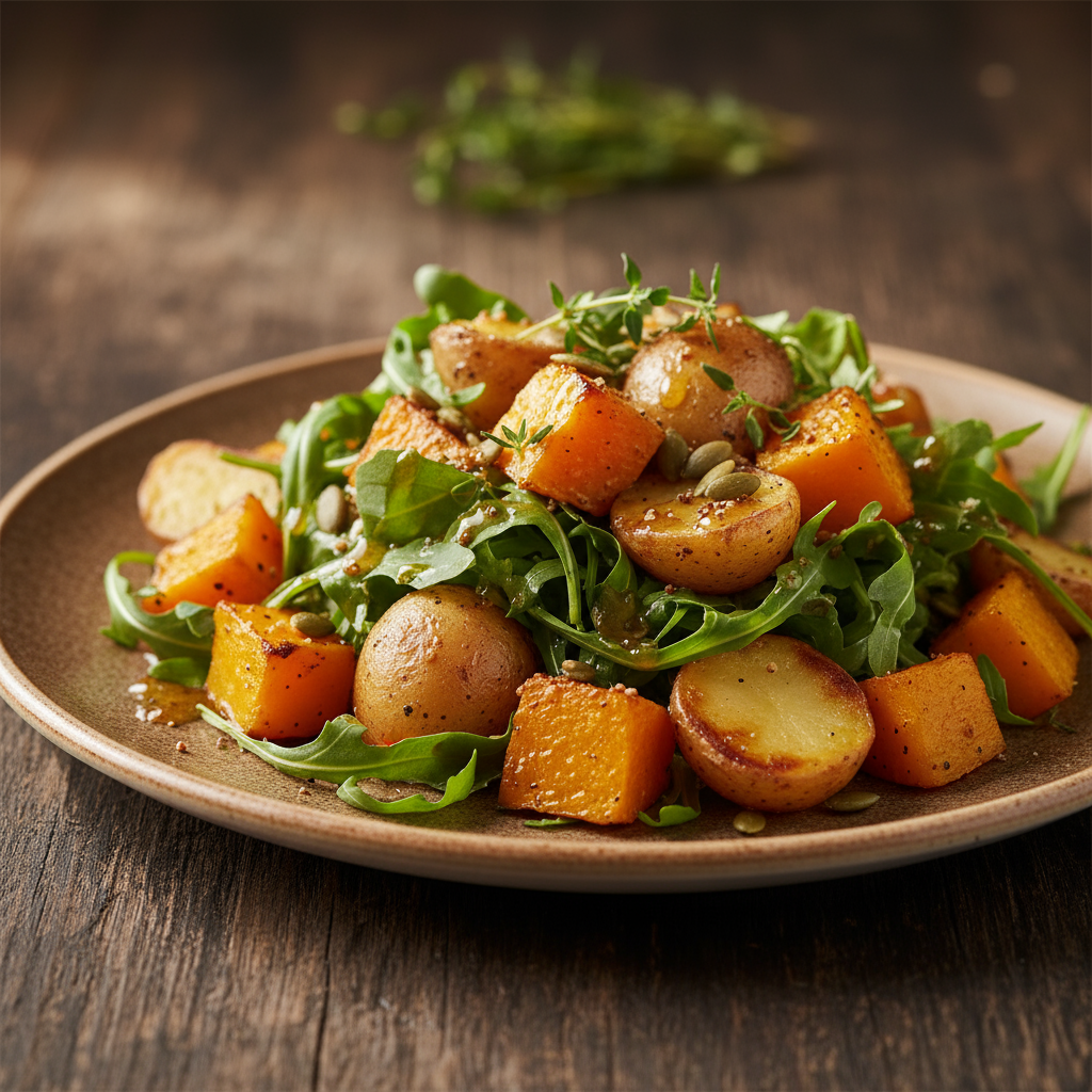 Pumpkin, potato and rocket salad