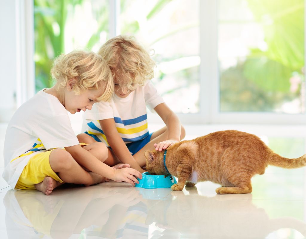 Kids taking care of pets