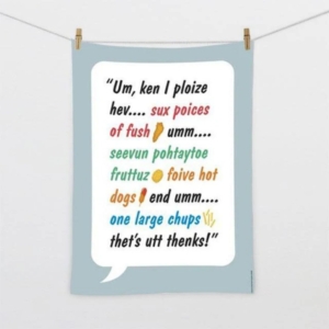 Glenn Jones Tea Towel Fush and Chups