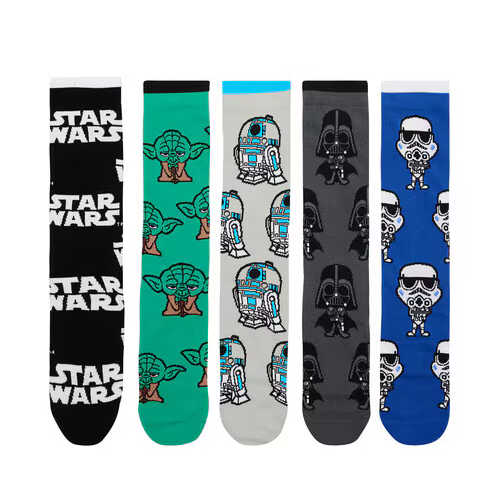 Licensed Star Wars Crew Socks, 5-Pack, Assorted