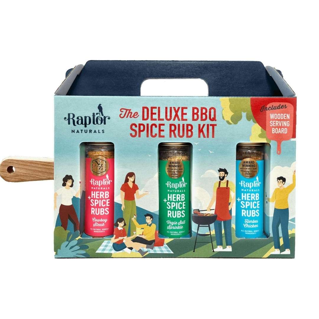 Raptor Naturals The Deluxe BBQ Rub Kit with Wooden Board