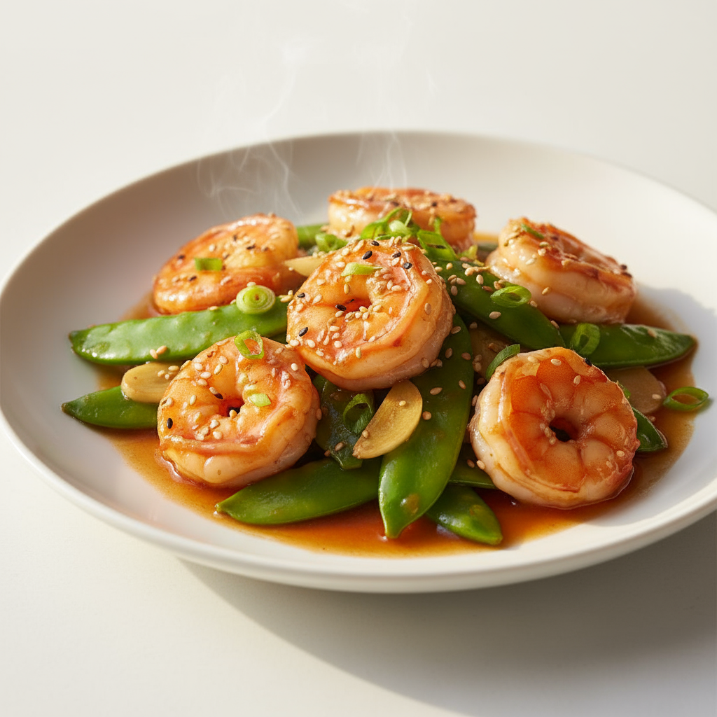 Prawns with snow peas