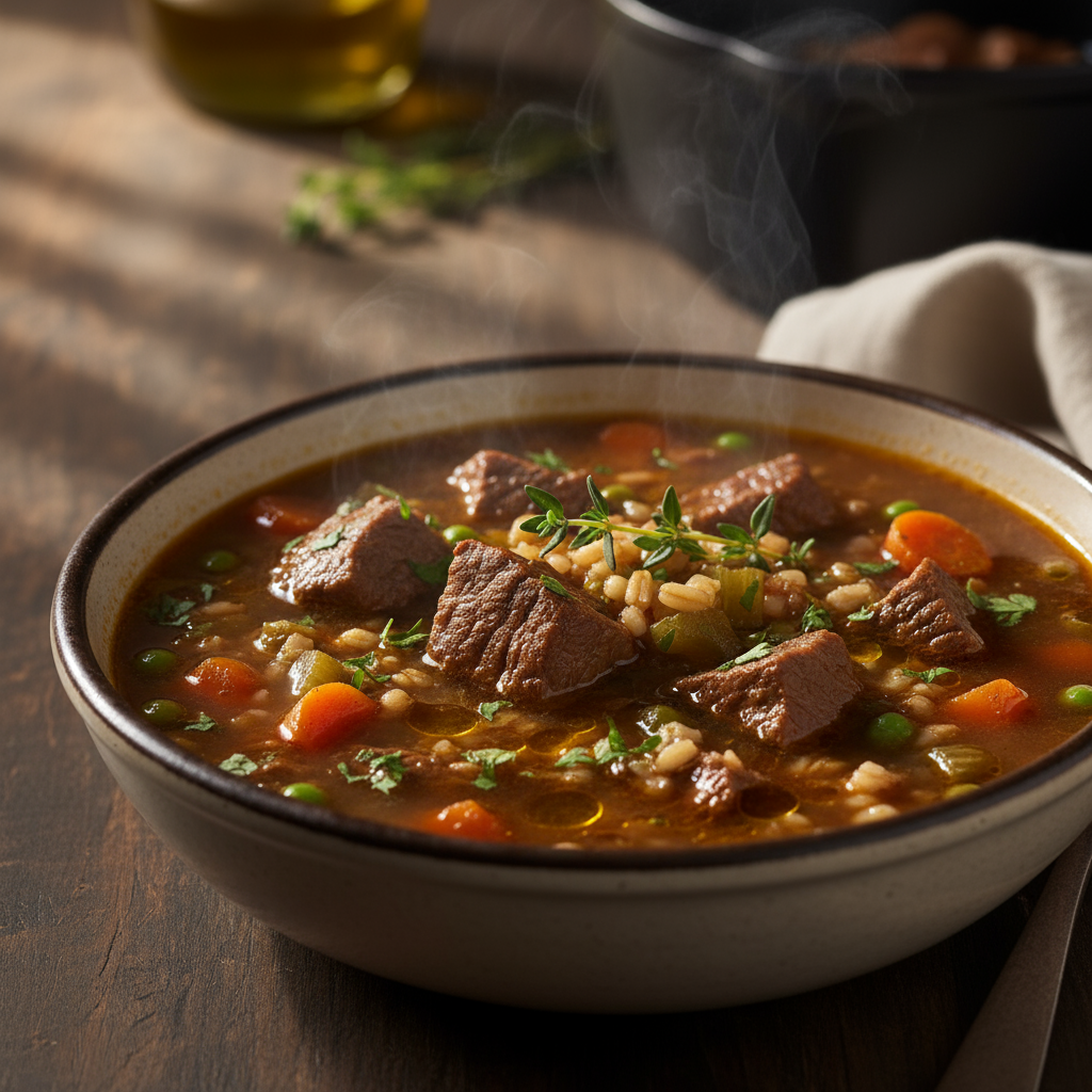 Slow cooker beef and barley soup