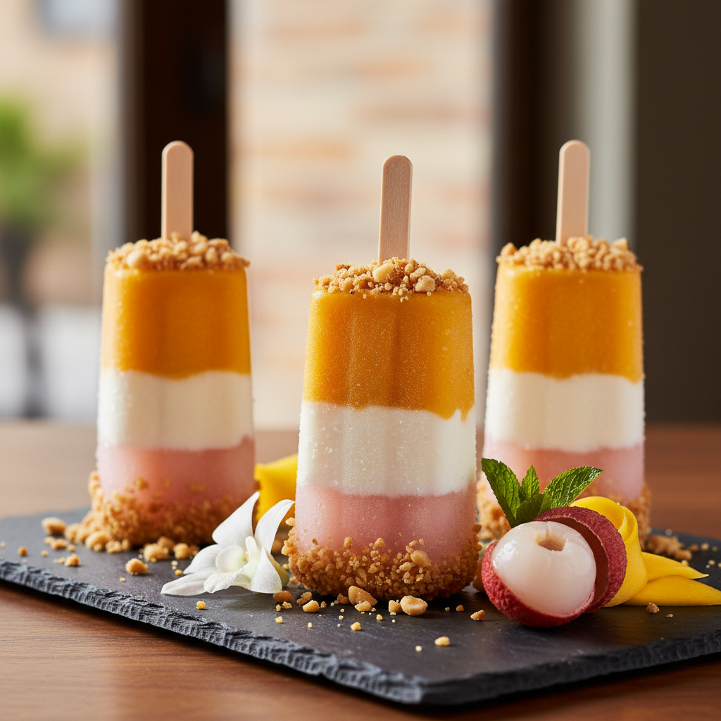 Mango, coconut and lychee icy poles