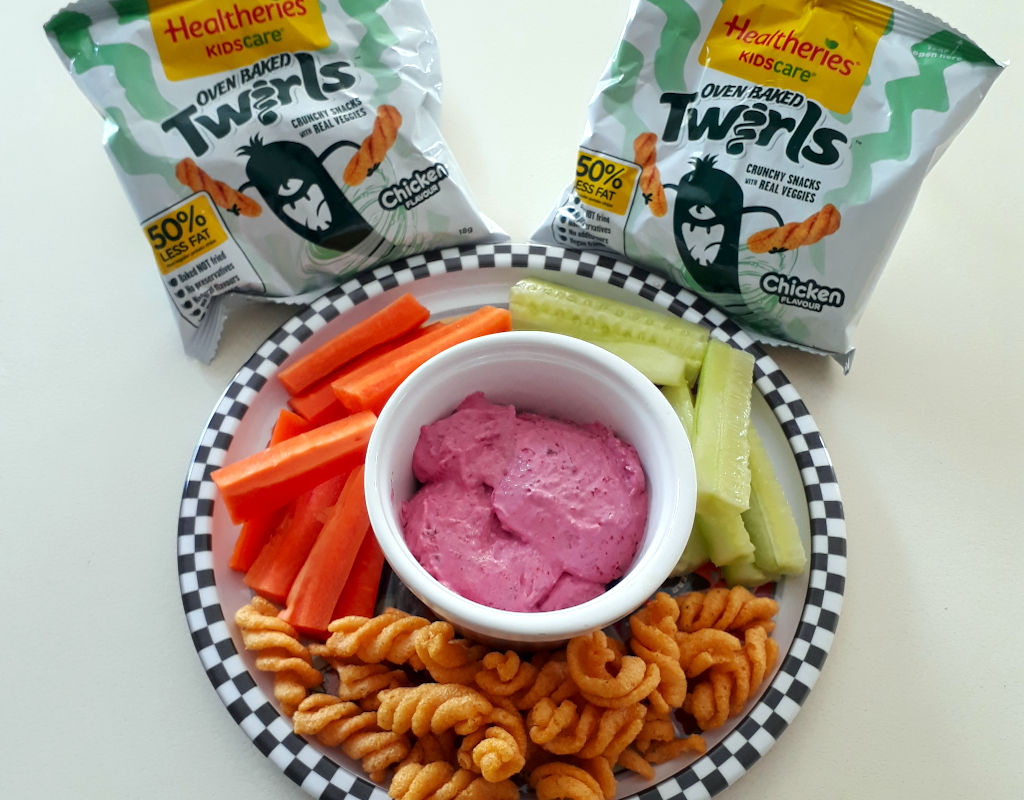 Beetroot Dip with Healtheries Twirls and Veggies