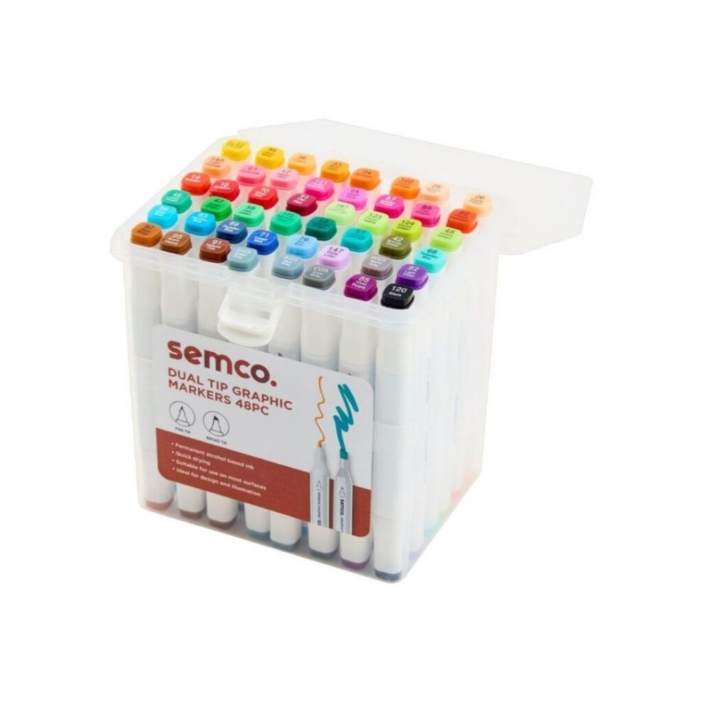 48 multicoloured marker pens.