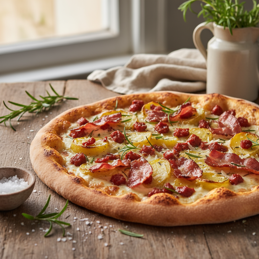 Pizza with Diced Chorizo or Bacon Strips