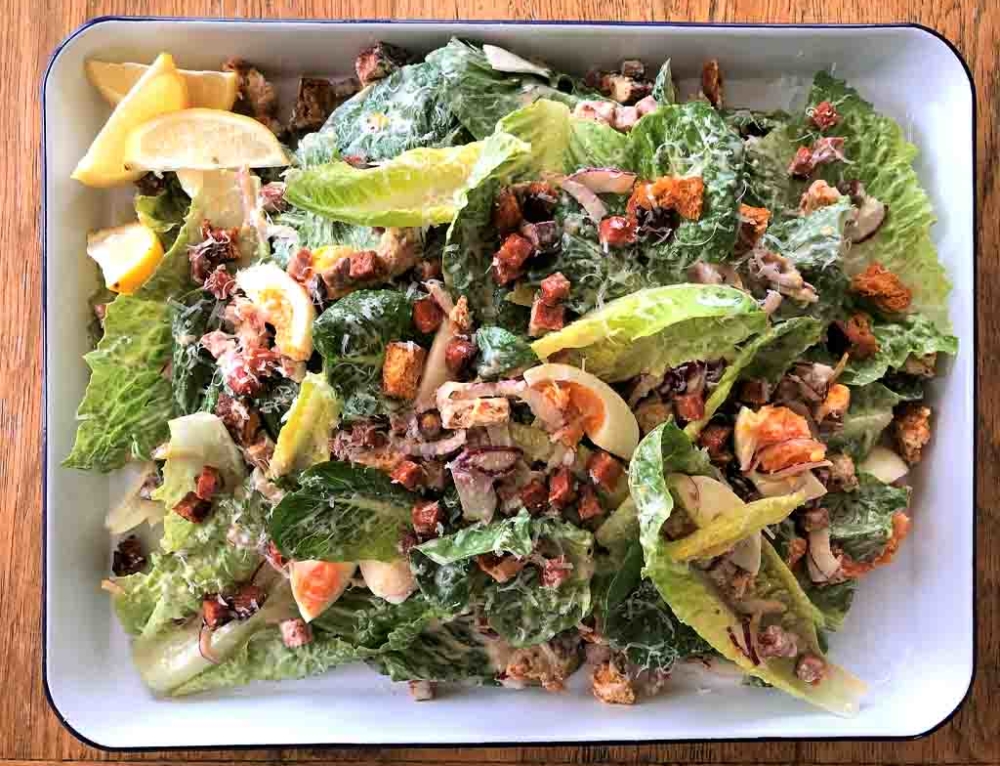 Chorizo Caesar Style Salad with Healthy Dressing