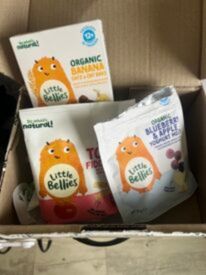 A box of Little Bellies snacks.