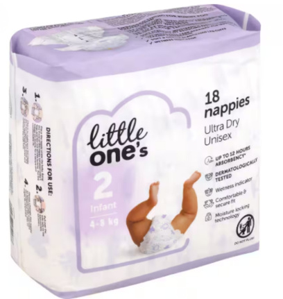 Little One's Convenience Nappies Infant Boys & Girls 4-8kg Size 2
