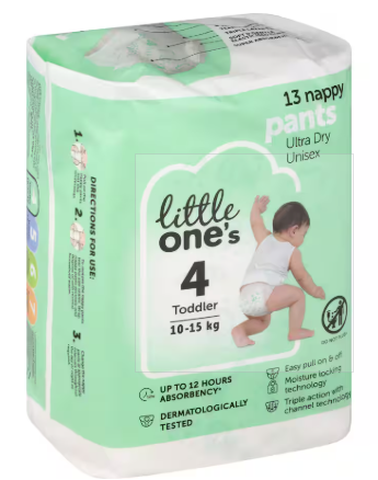 Little One's Convenience Nappy Pants Toddler Boys & Girls 10-15kg Size 4