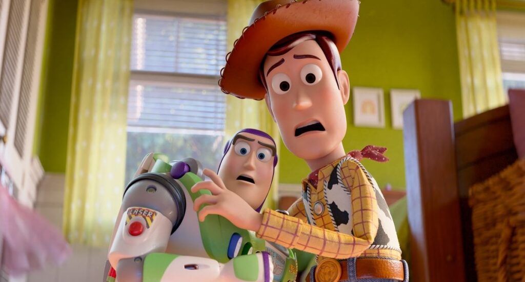 Buzz Lightyear and Woody in Toy Story 5.