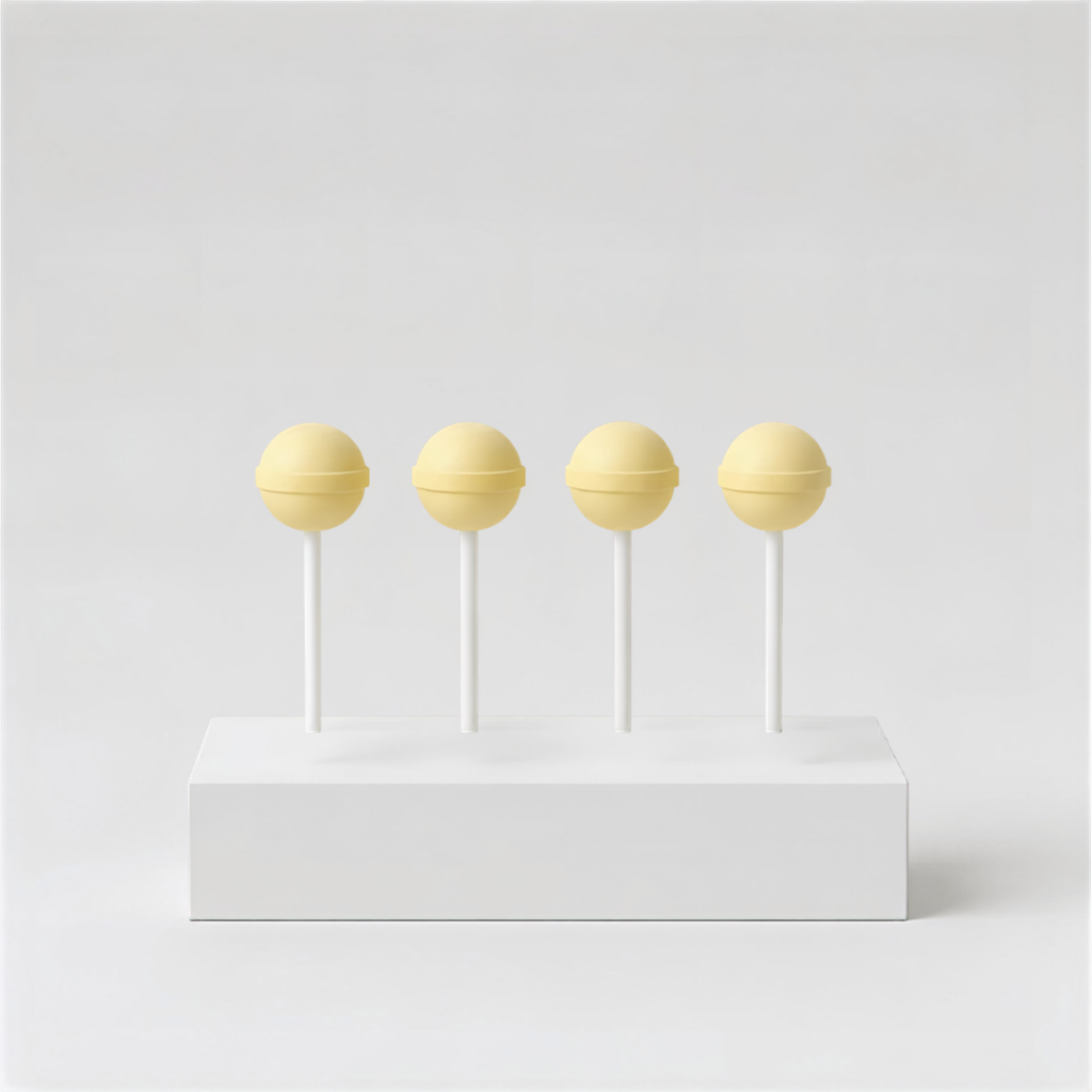 Product shot of four lollipops.