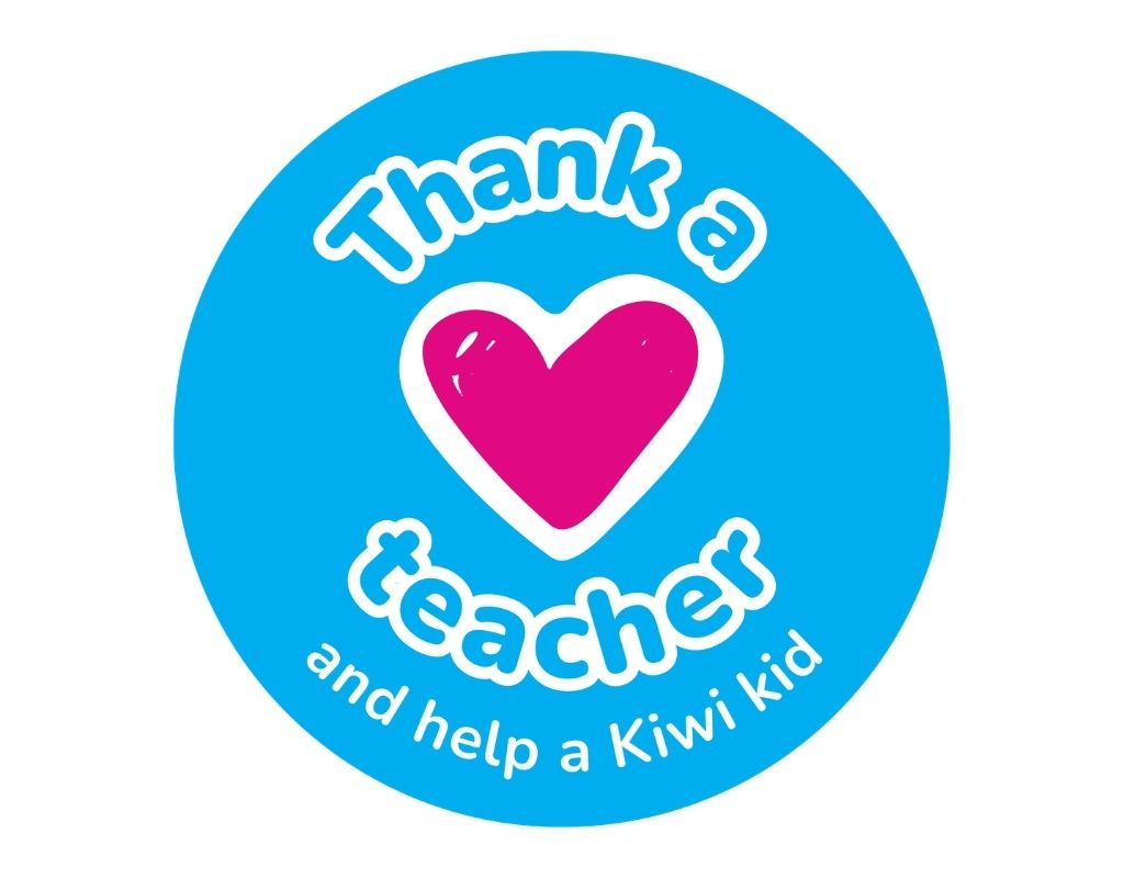 Logo reads: Thank a teacher, and help a Kiwi kid.