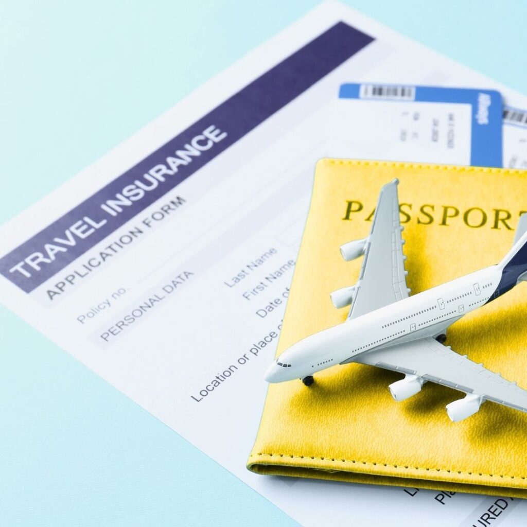 Travel insurance document with a passport.